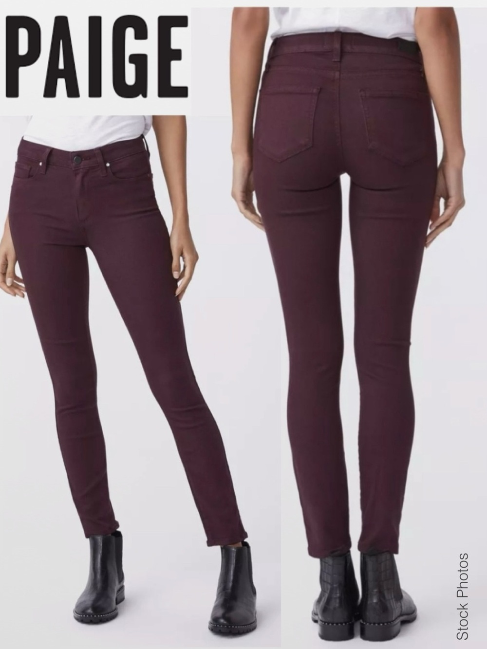 PAIGE Hoxton Ankle High-Rise Plum Purple Jeans in Vamp Red Wash (28)